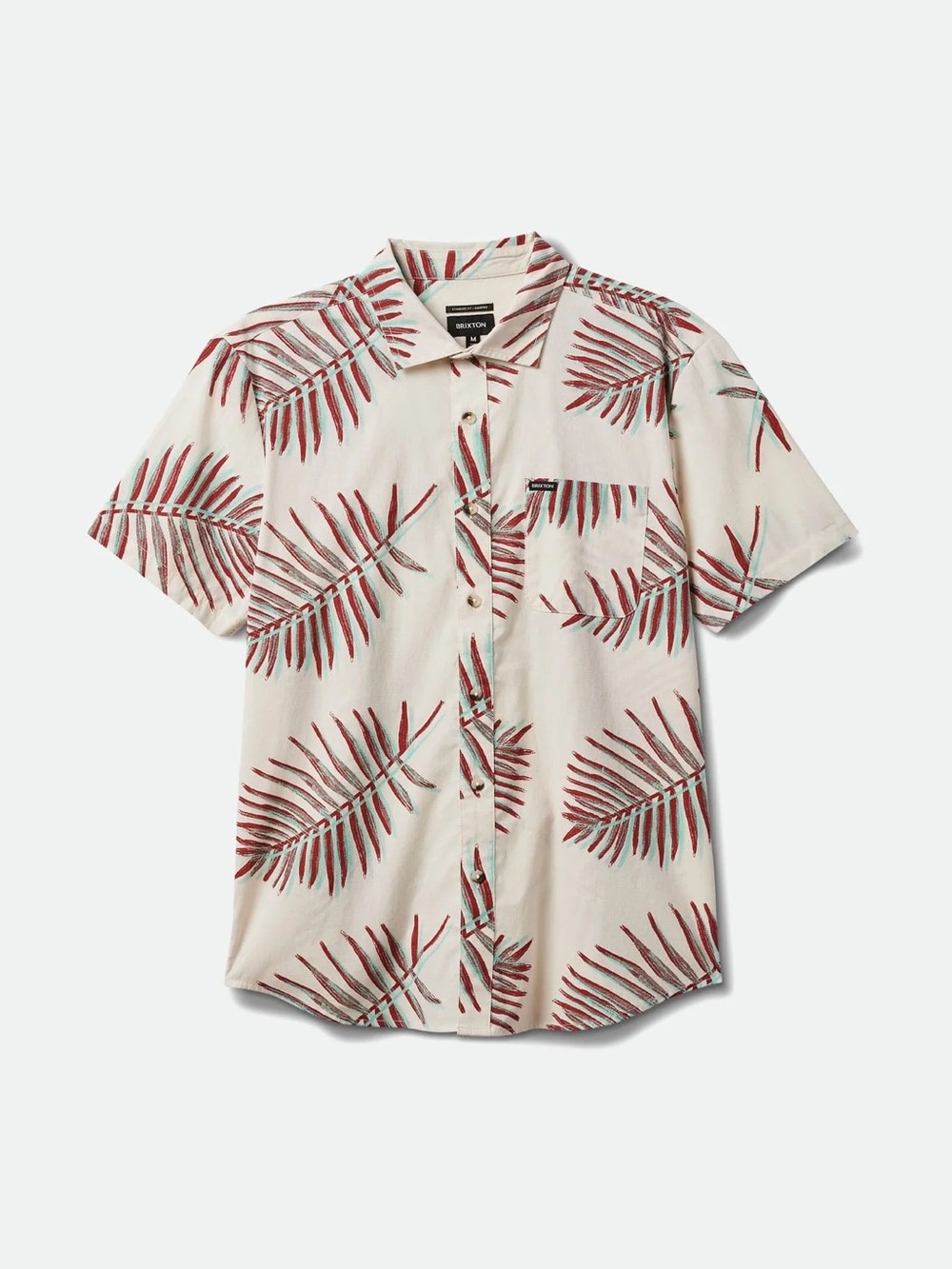 Men's Brixton Short Sleeve Tropical Print Shirt - White with Red Leaf